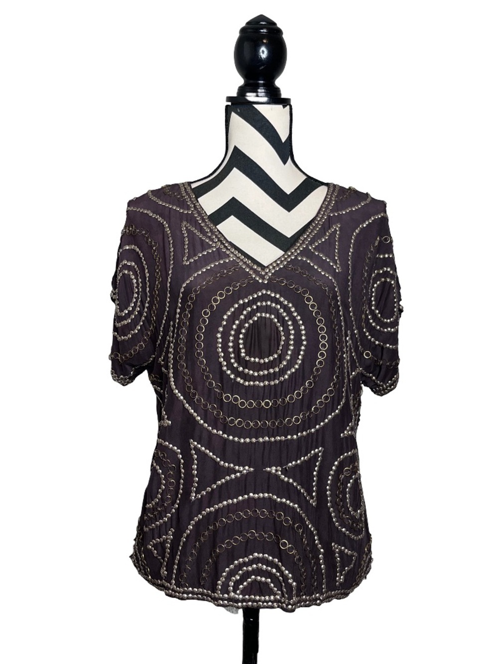 Haute Hippie Studded Metal Embroidered Blouse Sz S